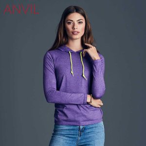 ANVIL 887L 4.5oz Ladies Lightweight Long Sleeve Hooded T-Shirt
